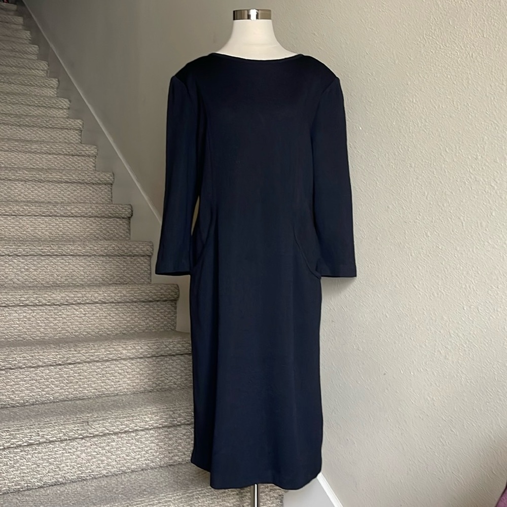 St John Collection Sz 14 Black Ponte Knit, Long Sleeve,  MIDI Dress